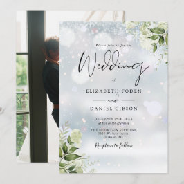Invitación Flores Verde Veraniego Copos de Nieve Foto Boda de