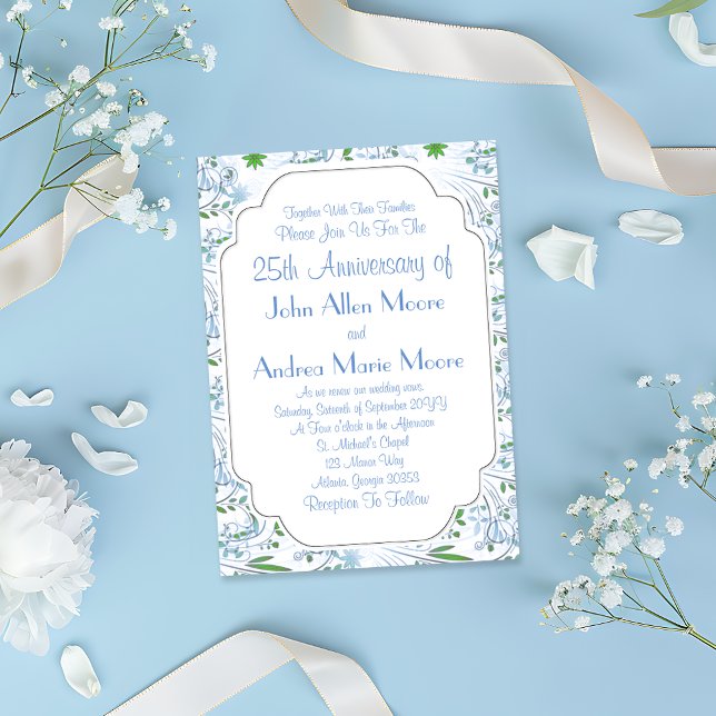 Invitación Flores verdes azules 25 años (Subido por el creador)