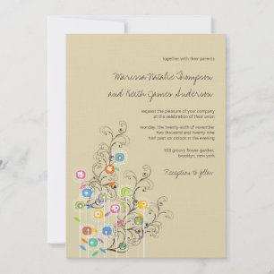 Invitación Flores verdes coloridas Boda caprichoso