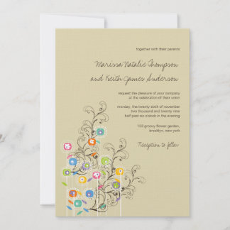 Invitación Flores verdes coloridas Boda caprichoso