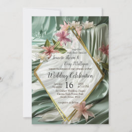 Invitación Flores verdes, crema, sedas y rosadas