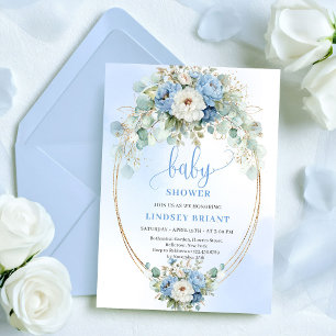 Invitación Flores Verdes de Azul Claro de Moda Celebración de