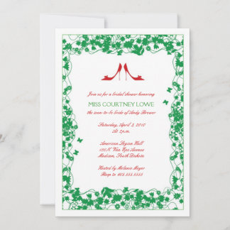 Invitación Flores verdes de calzado rojo invitan a la ducha d