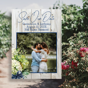 Invitación Flores verdes de madera blanca Foto Salven la fech