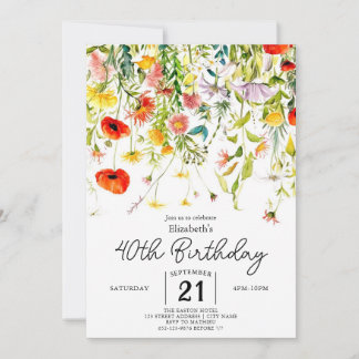 Invitación Flores verdes editables 40 años