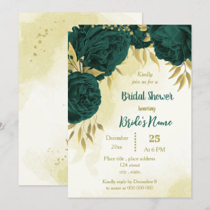 Invitación Flores verdes esmeraldas de oro hojas de novia