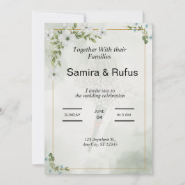Invitación flores verdes y blancas boda floral elegante
