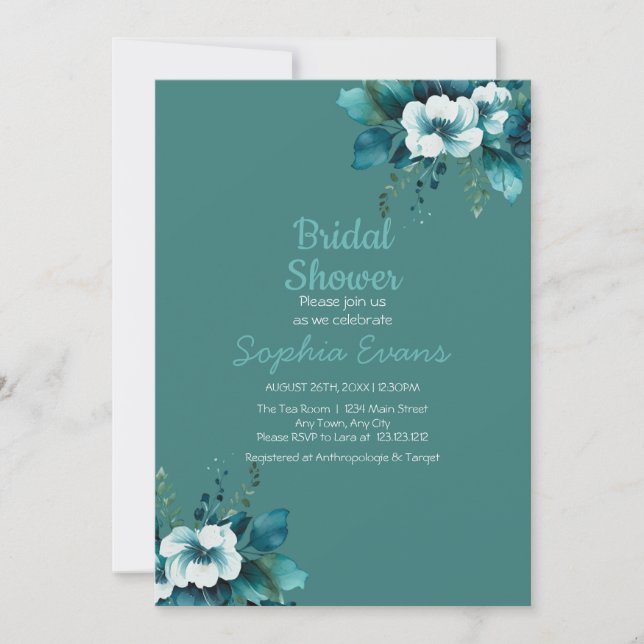 Invitación Flores Verdes y Hojas Verdes Desayuno de Boda (Anverso)