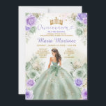 Invitación Flores verdes y púrpura princesa Quinceañera<br><div class="desc">EDITABLE Sage Green & Purple Flowers Princess Quinceañera Invitación Elegante Lilac Morple Sage Princess Vestidos Floral Oro Mis Quince Invitación Quinceañera 15 Anos,  16 Cumpleaños Purpurina de Oro</div>