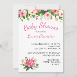 Invitación Flores verdes y rosadas calientes Baby Shower flor