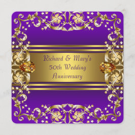 Invitación Flores Victorianas Moradas y Doradas 50 Aniversari