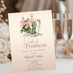 Invitación Flores Vino Perlas Prosecco Beige Desayuno de Boda