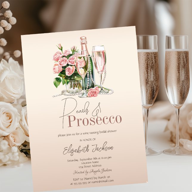 Invitación Flores Vino Perlas Prosecco Beige Desayuno de Boda (Subido por el creador)