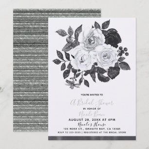 Invitación Flores Vintage en Blanco y Negro Moderno Shower Nu