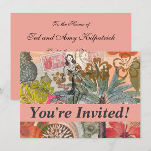 Invitación Flores Vintage Hula Coloridas Hawaianas Tropicales