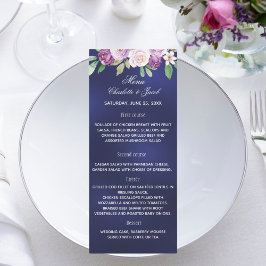 Invitación Flores violeta azul marino boda carta de cena
