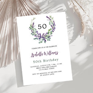 Invitación Flores violeta de lavanda cumpleaños verde