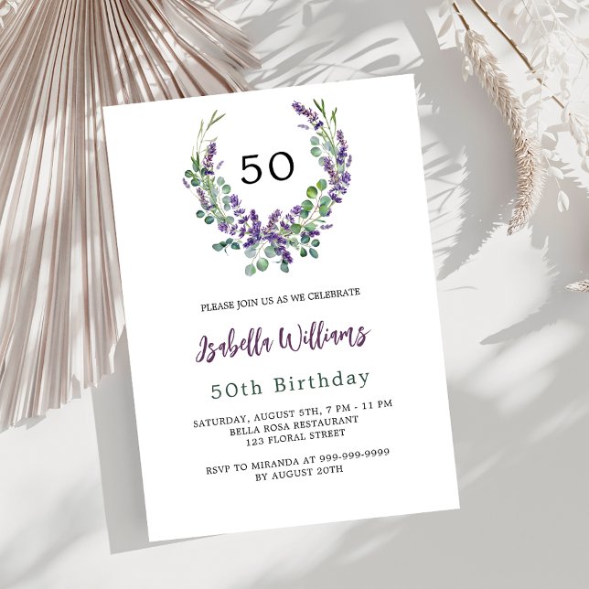 Invitación Flores violeta de lavanda cumpleaños verde (Subido por el creador)