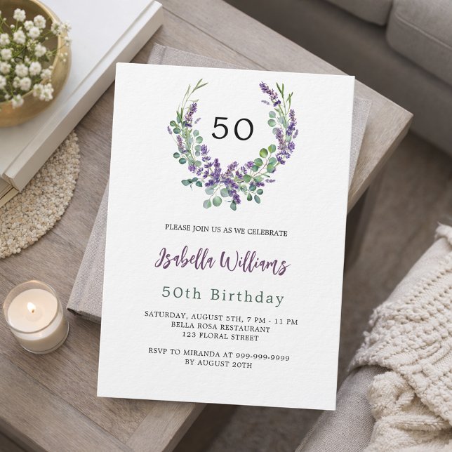 Invitación Flores violeta de lavanda verde de lujo cumpleaños (Subido por el creador)