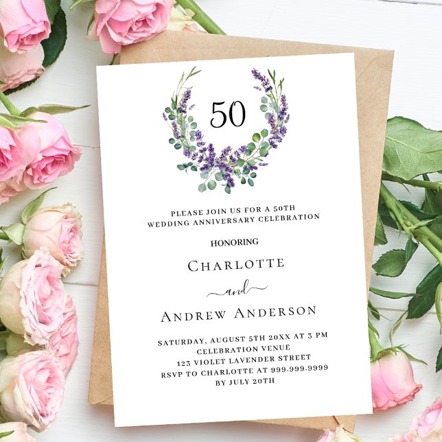 Invitación Flores violeta de Lavender 50 aniversario boda (Subido por el creador)