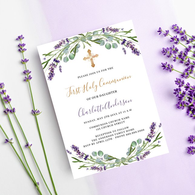 Invitación Flores violeta de Lavender lujo Primera Comunión (Subido por el creador)