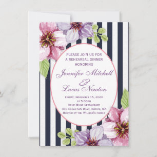 Invitación Flores violeta púrpura Ensayo Cena