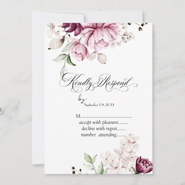Invitación Flores Violetas Acuarela RSVP  (Anverso)