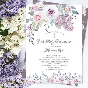 Invitación Flores violetas acuáticas primera comunión