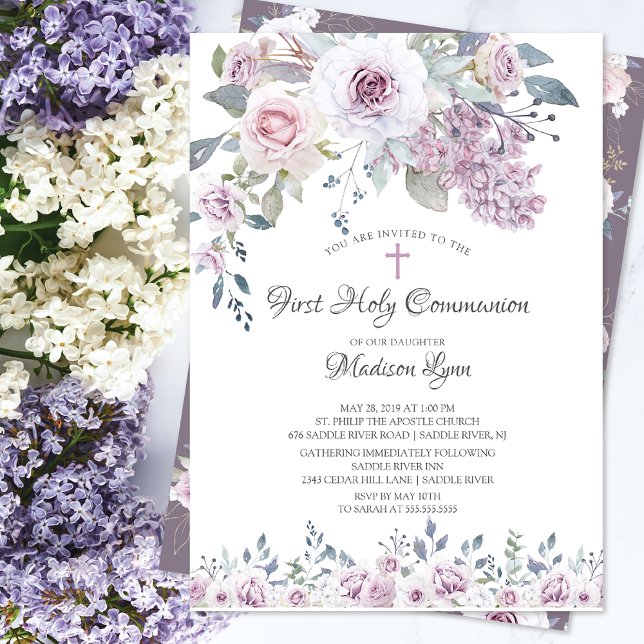 Invitación Flores violetas acuáticas primera comunión (Subido por el creador)