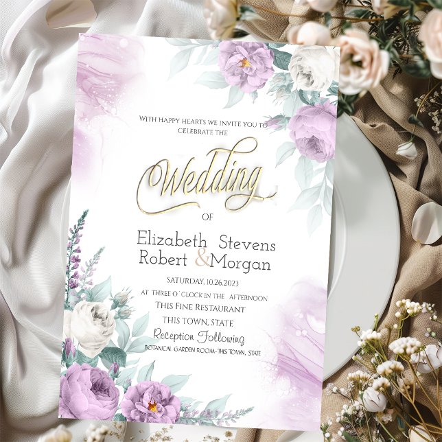 Invitación Flores violetas chic acuarela (Subido por el creador)