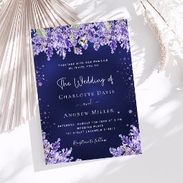 Invitación Flores violetas de lavanda boda azul marino