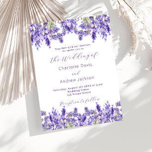 Invitación Flores violetas de lavanda boda de acuarela