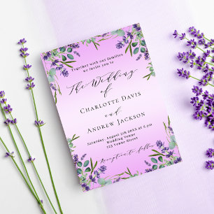 Invitación Flores violetas de lavanda boda de vegetación rosa