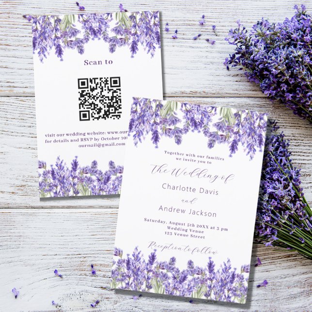 Invitación Flores violetas de lavanda QR RSVP detalles boda (Subido por el creador)