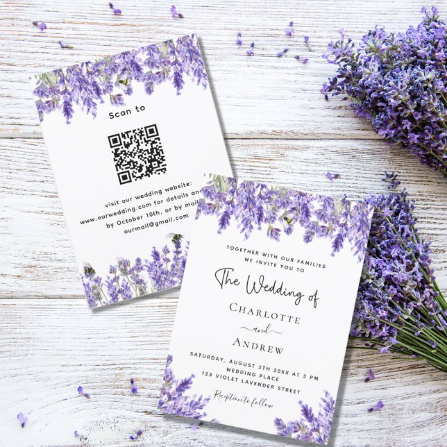 Invitación Flores violetas de lavanda QR RSVP detalles boda (Subido por el creador)