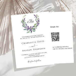 Invitación Flores violetas de lavanda simples boda QR RSVP