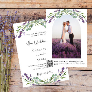 Invitación Flores violetas de Lavender foto de arco QR RSVP b