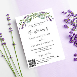 Invitación Flores violetas de Lavender QR RSVP boda de lujo