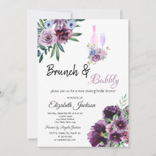 Invitación Flores violetas Ducha de novia Brunch & Bubbly