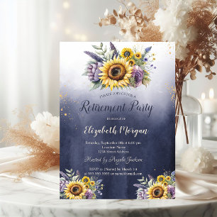 Invitación Flores Violetas Girasoles Ombre Azul Jubilación 