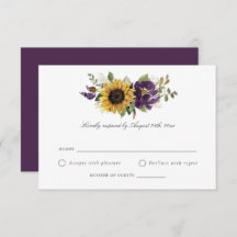Flores violetas moradas girasoles boda RSVP