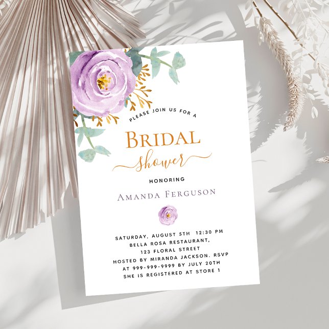 Invitación Flores violetas púrpura verde Ducha de novia (Subido por el creador)