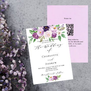 Invitación Flores violetas púrpura violeta QR RSVP boda de lu