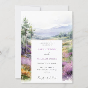 Invitación Flores violetas románticas y Boda forestal