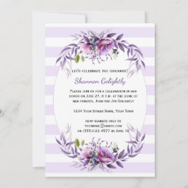 Invitación Flores violetas rosadas púrpura rayas Fiesta de gr