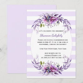Invitación Flores violetas rosadas púrpura rayas Fiesta de gr