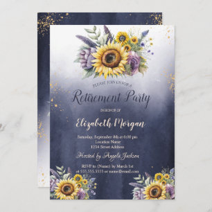 Invitación Flores Violetas Sunflowers Jubilación Azul Ombre