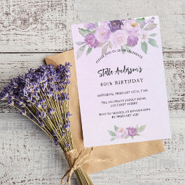 Invitación Flores violetas verdes cumpleaños de lujo