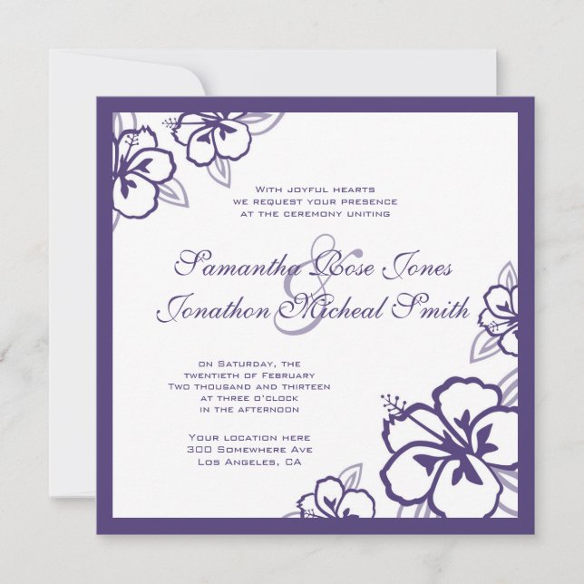 Invitación Flores violetas y blancas Hibiscus matrimonio pers (Anverso)