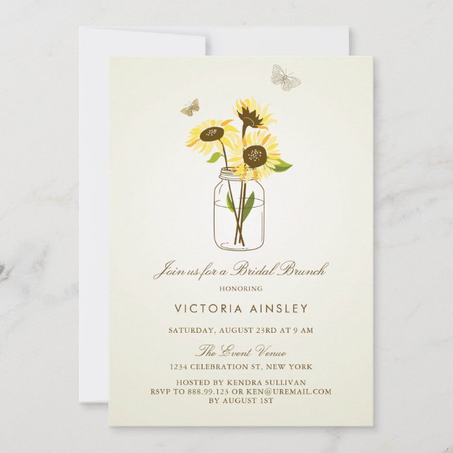 Invitación Flores virales en Mason Jar Bridal Brunch (Anverso)